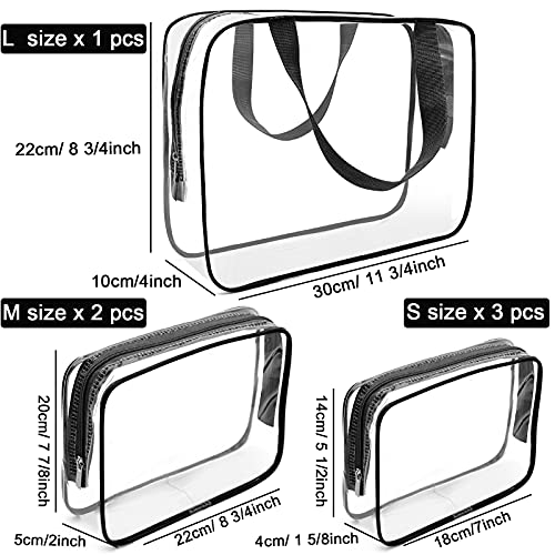APREUTY Clear Makeup Bags, TSA Approved 6 Pcs Cosmetic Makeup Bags Set Clear PVC with Zipper Handle Portable Travel Luggage Pouch Airport Airline Vacation Organization (Black) - color: Black-6PCS (Large+Medium+Small)