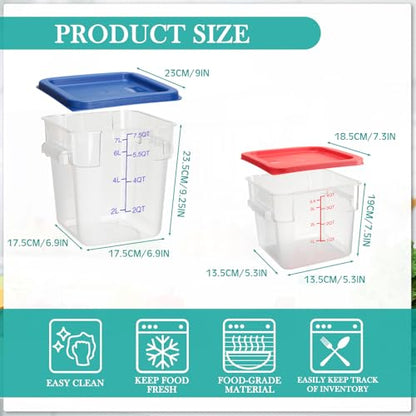 Lallisa 4 Pcs 8qt & 4qt Clear Food Storage Containers with Lids Handles and Scales, Stackable Plastic Square Food Storage Containers for Dough Proofing Baking Kitchen Restaurant(Red, Blue) - color: Red, Blue