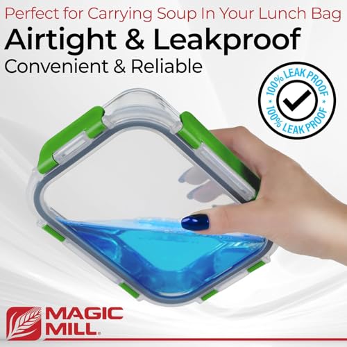 Magic Mill Premium Borosilicate Glass Food Storage Containers with lids Set | 24pc Sets with 12 Bowls & 12 Airtight Locking Lids for Lunch & Meal Prep, Safe for Oven, Freezer, Dishwasher, BPA-Free - color: Green