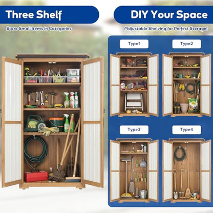 Storage Cabinet Outdoor Garage Cabinets with 3 Adjustable Shelves, Lockable Door, Wood & Metal Weather-Resistant Pantry Cabinet for Patio Garden Home Farm (33.3" Lx 21" Wx 69" H) - size: 33.3" Lx 21"Wx 69"H