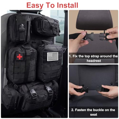 Tactical Seat Back Organizer, Molle Seat Back Organizer Panel With 5 Detachable Multi-Purpose Molle Pouch Fits Car Truck SUV Ford Jeep