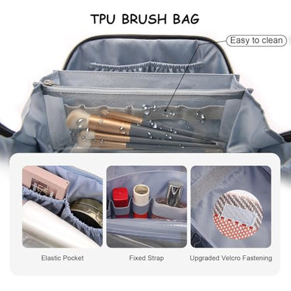 BOYATU Travel Makeup Bag Cosmetic Bag for Women: 3 Pcs Set Make up Bag with Compartments - Waterproof Vegan Leather Toiletry Bags with Handle - Makeup Organizer for Travel Essentials(C-5-Coffee) - color: C-5-Coffee