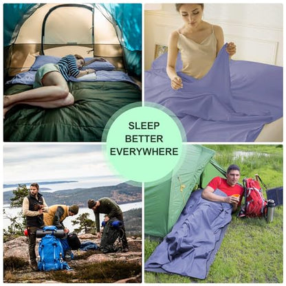 Sleeping Bag Liner,Travel Sheet & Adult Sleep Sack, Camping Sheets Travel Sleep Sack for Backpacking,Hotels & Hostels -Lightweight Single &Double Travel Sheet Camping Sheets - color: Double Lavender