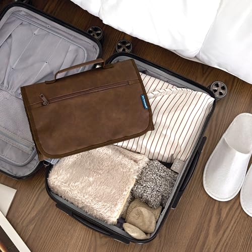 PAVILIA Hanging Toiletry Bag for Women Men, Large Foldable Toiletries Organizer with Hook, Water-Resistant Makeup Cosmetic Rollup Case, Clear Pockets for Bathroom, Gym, Cruise (Brown) - color: Brown