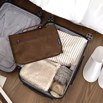 PAVILIA Hanging Toiletry Bag for Women Men, Large Foldable Toiletries Organizer with Hook, Water-Resistant Makeup Cosmetic Rollup Case, Clear Pockets for Bathroom, Gym, Cruise (Brown) - color: Brown
