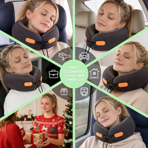 360° Support Memory Foam Travel Neck Pillow – Adjustable Fit for Airplane, Car, Train & Office | No Head Bobbing or Dropping | Firm Support for Long Flights | Carry Bag Included