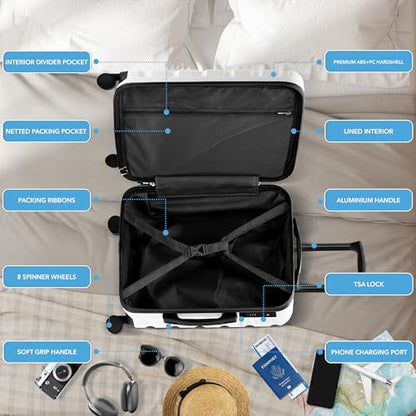 Flight Knight 22x18x10 Expandable Carry On Suitcase Hardside TSA Lock & USB C Port Lightweight Luggage Silent Double Spinner Wheels Maximum Spirit Overhead Carry-On Bag Airlines Approved White - color: White, size: 22x18x10"