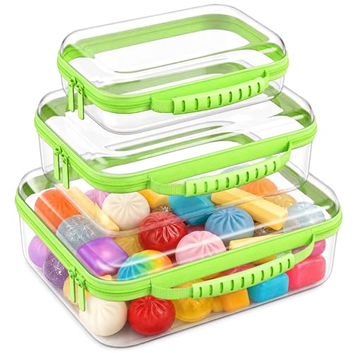 Large Toy Storage Bags with Handle,Clear Hard Shell Zipper Case, 3 Pcs Travel Toiletry Bag,Waterproof toys storage and Organizer Bags for Puzzles,Diapers,Cosmetics,Reusable Organizer Pouch (Green) - color: Green