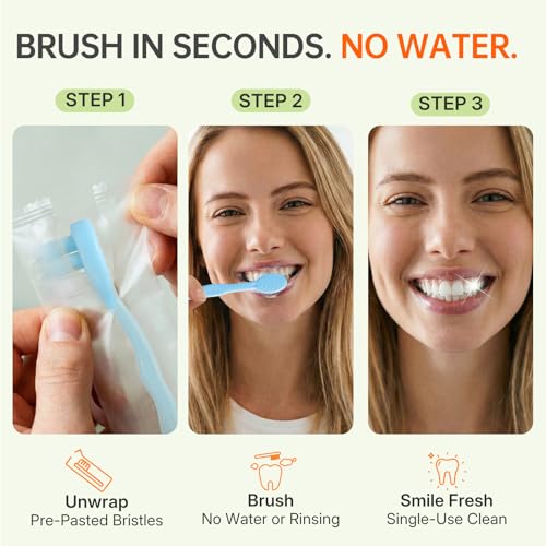 24-Pack Pre-Pasted Mini Travel Toothbrushes, Individually Wrapped Value Pack, Disposable Toothbrushes with Toothpaste, Waterless Single-Use Extra Soft Bristle for Adults, On-The-Go & Braces - size: 1 Count (Pack of 24)