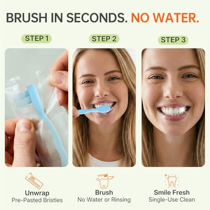 24-Pack Pre-Pasted Mini Travel Toothbrushes, Individually Wrapped Value Pack, Disposable Toothbrushes with Toothpaste, Waterless Single-Use Extra Soft Bristle for Adults, On-The-Go & Braces - size: 1 Count (Pack of 24)