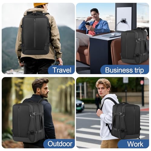 Vacuum Seal Backpack Travel with Pump, Expandable Vacuum Backpack with Air Compression System, Airback Vacpack TSA Lock Water Resistant Carry-On Luggage (Black) - color: Black