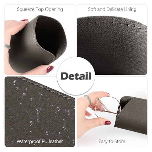 4 Packs Soft Eyeglass Cases Portable Pu Leather Glasses Pouch Squeeze Top Sunglass Case for Women Men - color: Brown, Purple, Dark Blue, Dark Gray