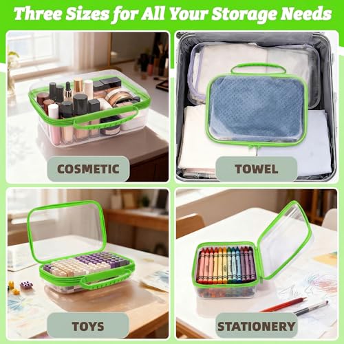 3 Pack Clear Hard Shell Zipper Cases with Handle, Waterproof Toiletry Bag for Travel, Diaper Bag Organizer Pouches, Nesting Pouches for Makeup, Toys, Snack Pouches, Stationery (Green) - color: Green