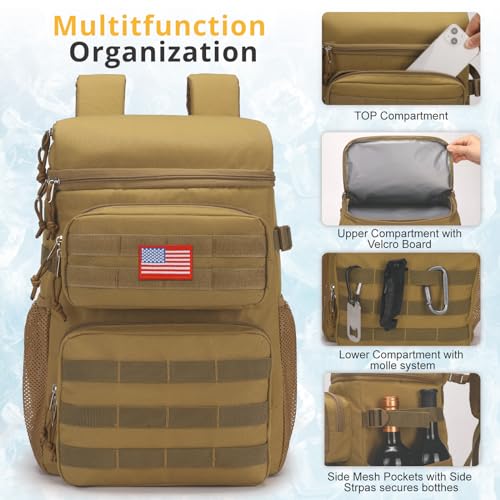 Tactical Backpack Cooler,Soft Lightweight Leakproof Cooler Backpack,Insulated Cooler Bag,Portable Soft Cooler Bag Waterproof for Beach, Travel, Camping, Picnic, Hiking - color: Brown