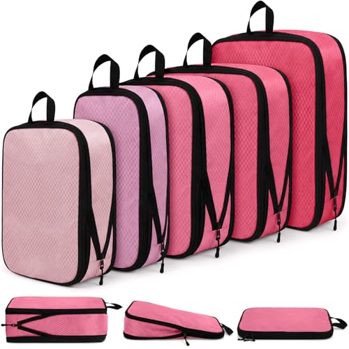5 Pack Compression Packing Cubes for Travel Space Saving Cubes Luggage Organizer for Suitcase(Pink,Mixed) - color: Pink, size: Mixed Sizes