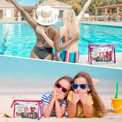 COSHAYSOO Sunscreen Bag Clear Makeup Toiletry Pouch Beach Vacation Essentials for Women Teen Girls Trip Gifts Summer Pool Travel Must Have Accessories Waterproof Stuff - color: Pink-SPF