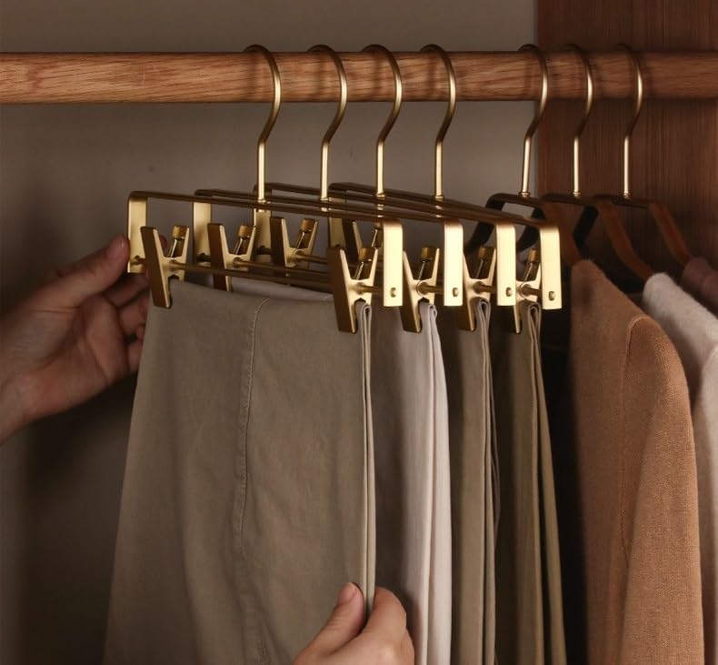 Premium Matte Gold Aluminum Pants Clip Hanger 100 Pack, Extra Smooth & Durable Metal Shirt Dress Aluminum Alloy Hanger,Clothing Support,Clothing Hang - style: Golden Pants Clip Hanger（100）
