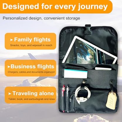 Airplane Seat Storage Pocket, International Travel Essentials,Airplane Pocket Organizer, Airplane Travel Accessories,Removable Toiletry Bag Designed - color: black