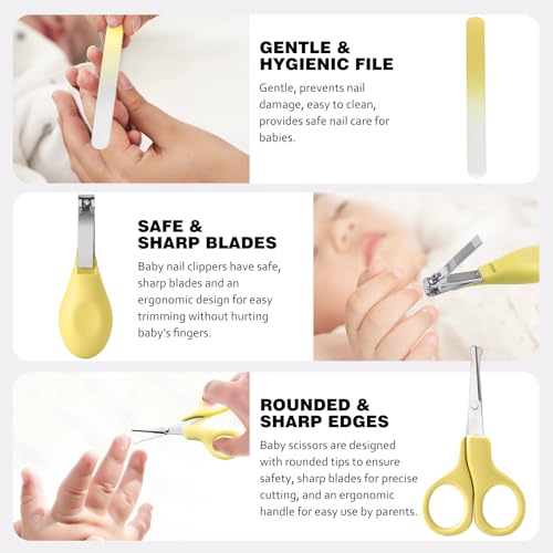 Baby Grooming Kit Newborn,Baby Health Care Kit,Baby Brush Soft Bristles 5 pcs Baby Nail Kit Nursery Care Kit Baby Hair Brush Hair Comb Nail Kit Safety Cutter Nail Clipper Set Yellow - color: 5pcs Yellow