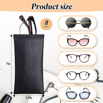 Xuhal 8 Pcs Leather Glasses Case Sunglasses Pouch Eyeglass Case Soft Squeeze Top Portable Travel Glasses Sleeve for Women Men - color: Black, style: Modern
