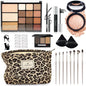 All-In-One Makeup Kit for Women, Full Face Makeup Set with 15-Shade Eyeshadow Palette(Highlighter, Contour), Baked Powder Foundation, Makeup Brushes, Leopard Print Cosmetic Bag&etc., Beginner Friendly - color: Leopard Set