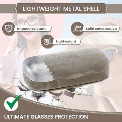 Hard Shell Glasses Case w/Cloth,Velvet Reading Glass, Eyeglass Case, Lightweight, Crush-Resistant, Men & Women - color: Gray Velvet, size: Large