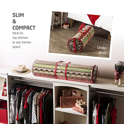 ZOBER Round Christmas Gift Wrapping Paper Organizer Storage - 40 Inch Gift Wrap Storage Containers - Wrapping Paper Holder, Clear PVC Waterproof, Fits 25 Standard Rolls - Red - color: Red Transparent