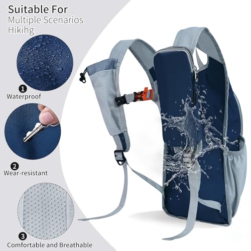 Hiking Backpack 10L/15L Small Daypack Lightweight Packable Travel Foldable Water Resistan for Women Men (Navy Blue, 15L) - color: Navy Blue, size: 15L