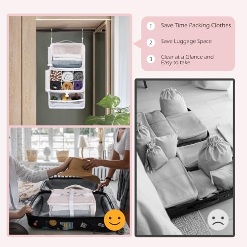 Surblue Hanging Shelves Travel Storage Bag Compression Packing Cube for Suitcase Collapsible with Extension Layer Large Capacity, Pink,XL - color: A-Pink, size: XL 13*10.2*23.2in