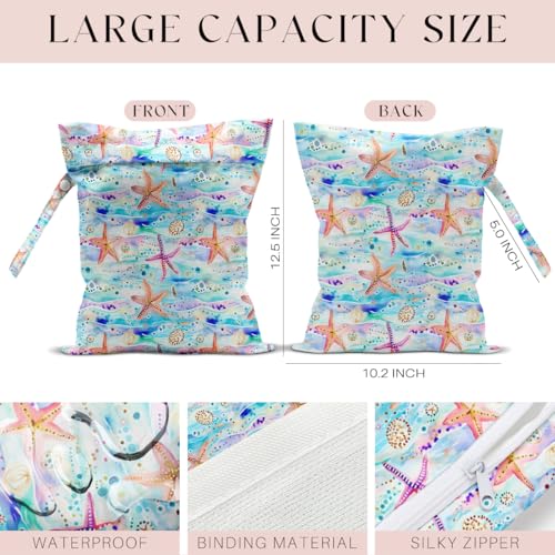 Wet Bag for Swimsuit, Beach Travel Essentials Wet Dry Bag, for Sunscreen Toiletry Dirty Clothes Yoga Gym Diaper, Friends Summer Beach Vacation Gifts. Starfish and jellyfish - color: Starfish And Jellyfish
