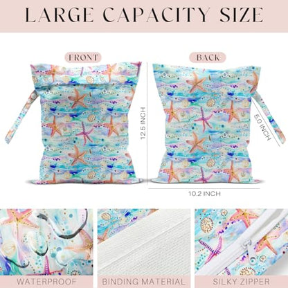 Wet Bag for Swimsuit, Beach Travel Essentials Wet Dry Bag, for Sunscreen Toiletry Dirty Clothes Yoga Gym Diaper, Friends Summer Beach Vacation Gifts. Starfish and jellyfish - color: Starfish And Jellyfish