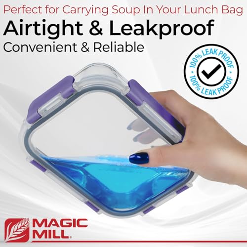 Magic Mill Premium Borosilicate Glass Food Storage Containers with lids Set | 24pc Sets with 12 Bowls & 12 Airtight Locking Lids for Lunch & Meal Prep, Safe for Oven, Freezer, Dishwasher, BPA-Free - color: Purple