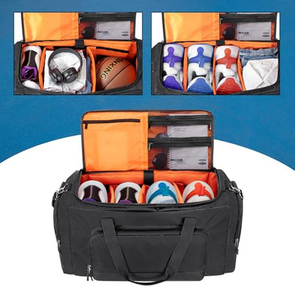 DSLEAF Sneaker Bag for 4 Pairs of US Size 14 Men's Shoes, Shoe Duffle Bag with 3 Adjustable Dividers, Sneak Travel Bag with Shoulder Straps for Comfort Carrying…