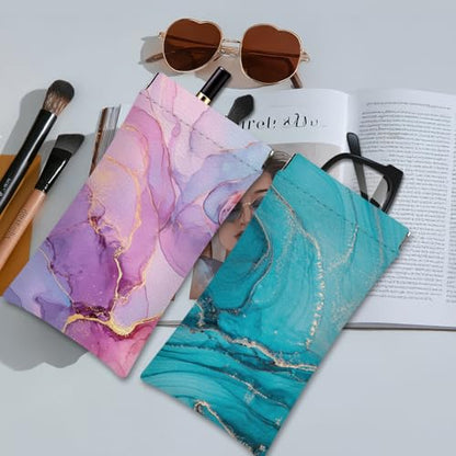 Eyeglasses Sunglasses Case PU Soft Squeeze Top Glasses Pouch for Women Men,Floral Pattern Portable Anti Scratch - color: Pink+blue