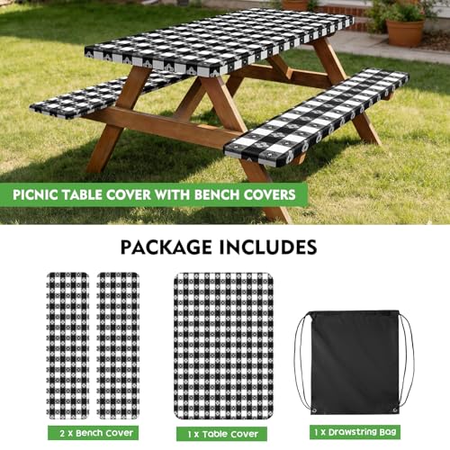 Picnic Table Cover with Bench Covers, Fitted 6ft Waterproof Tablecloth Set for Outdoor Camping & RV - Includes 1 Table Cover & 2 Bench Covers with Drawstring Storage Bag, 30"x72", Four-leaf Clover - color: Four-leaf Clover
