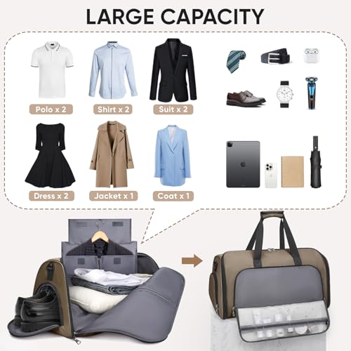BALEINE Travel Garment Bag, Travel Suit Bag for Men, Water Resistant Carry on Garment Bag for Hanging Clothes, Garment Duffel Bag for Travel Business (Brown-Convertible) - color: Brown-Convertible