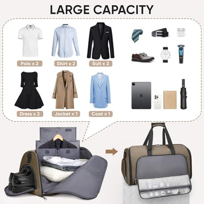 BALEINE Travel Garment Bag, Travel Suit Bag for Men, Water Resistant Carry on Garment Bag for Hanging Clothes, Garment Duffel Bag for Travel Business (Brown-Convertible) - color: Brown-Convertible