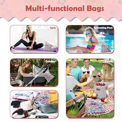 ALVA ALVABABY 3pcs Cloth Diaper Wet Dry Bags Waterproof Reusable with Two Zippered Pockets Travel Beach Pool Daycare Soiled Baby Items Yoga Gym Bag for Swimsuits or Wet Clothes 3L-ZM18A - color: Nice little flower
