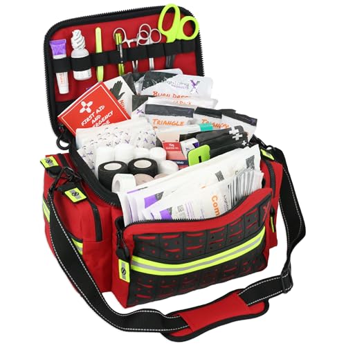 Lightning X Products Lightning X Mid-Sized First Responder EMT Bag | LXMB25 Fully Stocked Aid Kit w/ 200+ BLS Supplies - RED - color: Red