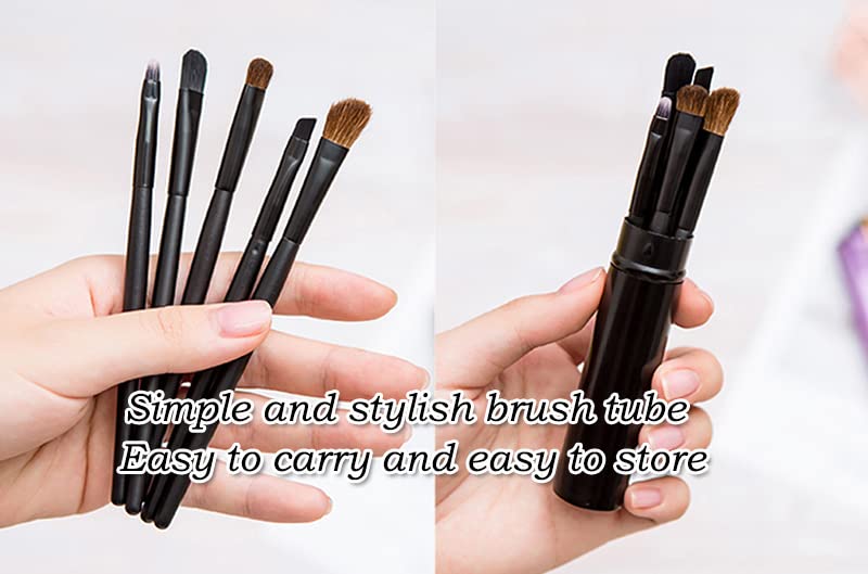 AKOAK 5 Pcs/set Travel Portable Mini Eye Makeup Brush Set Apply Eyeshadow Eyeliner Eyebrow Brush Lip Makeup Brush Set Makeup Tools (Black) - color: Black