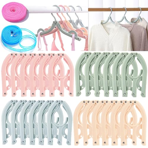 24PCS Travel Hangers,Portable Folding Clothes Hangers,Clothes Hangers with Clotheslines,Foldable Clothes Drying Rack for Travel,Plastic Foldable Non Slip Clothing Hangers