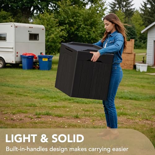 Devoko 30 Gallon Resin Deck Box Waterproof Outdoor Storage Box for Patio Furniture Pool Accessories Indoor Storage for Cushion Garden Tools (30 Gallon, Black) - color: Black, size: 30 Gallon 1 Pack