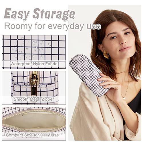 Nylon Slim Makeup Bag, Cute Makeup Brush Bag Checkered Makeup Bag Preppy Cosmetic Zipper Pouch for Purse, Travel Toiletry Bag Coin Pouch Make Up Organizer for Women Men Girls - color: Checkered, size: Slim