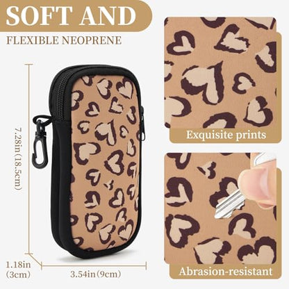 QIUTIMIY Sunglasses Soft Case Zipper Double Eyeglass Case with 2 Compartments 1 Belt Clip - color: Leopard