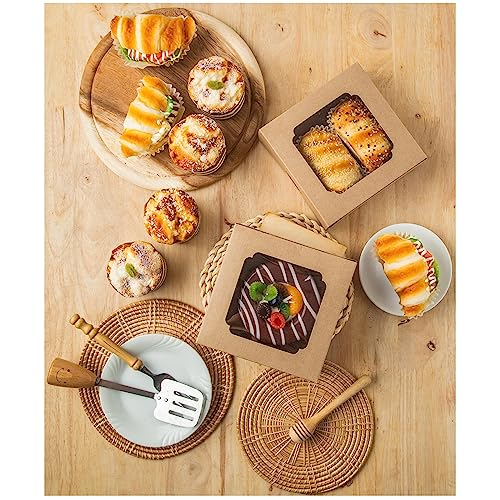 20 Pack Bakery Boxes with Window Small 6x6x2 inch for Cookie, Candy, Pastry, Brownie, Chiffon Cake, Tart, Pie, Waffle (Kraft Brown) - color: Kraft Brown