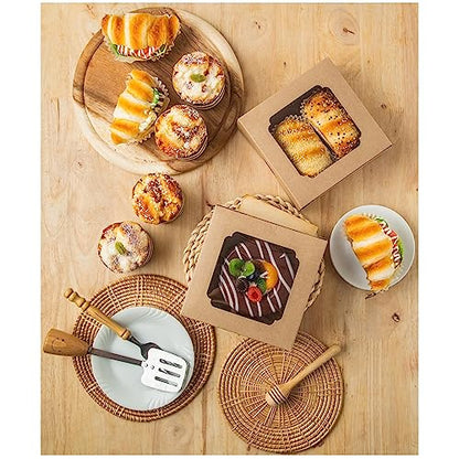 20 Pack Bakery Boxes with Window Small 6x6x2 inch for Cookie, Candy, Pastry, Brownie, Chiffon Cake, Tart, Pie, Waffle (Kraft Brown) - color: Kraft Brown