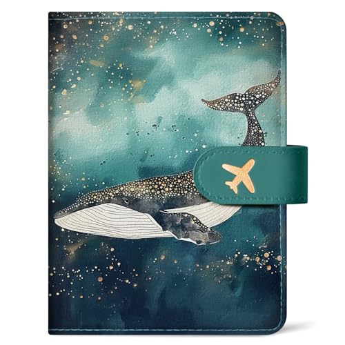 Passport Holder for Travel Essentials, RFID Blocking Leather Cover Wallet with Magnetic Closure, Aesthetic & Cute Passport Book Case for Women and Men - Whale, Upgraded with Money Pocket - color: L.Whale