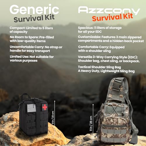 Emergency Survival Kit with First Aid Gears and Supplies - EDC Go Bugout Bag - Get Home Backpack for Camping Outdoor - Tactical Military Molle Pouch Grade - Gift for Man Woman - color: Army Blue
