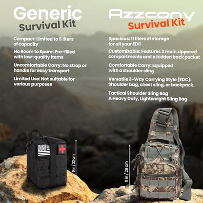 Emergency Survival Kit with First Aid Gears and Supplies - EDC Go Bugout Bag - Get Home Backpack for Camping Outdoor - Tactical Military Molle Pouch Grade - Gift for Man Woman - color: Army Blue