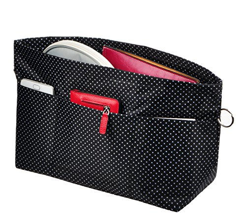 Vercord Handbag Purse Tote Pocketbook Organizer Insert Zipper Closure 11 Pockets 3 Sizes Many Colors - color: Black Dots, size: Medium